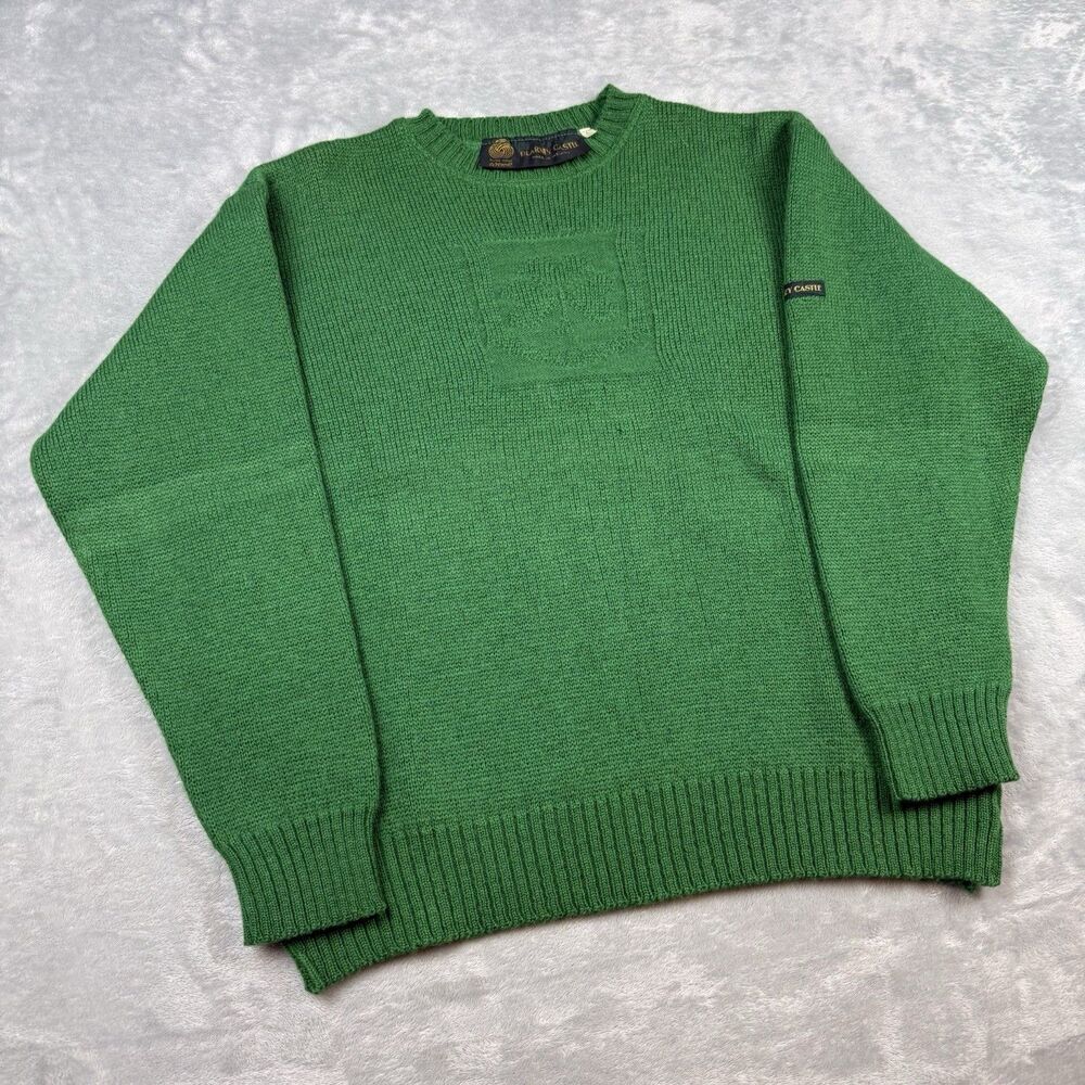 Vintage Blarney Castle Irish Wool Sweater Green Knit Large Made In Ireland